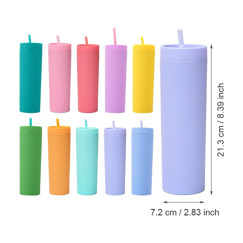 Acrylic Cold Brew Tumbler Manufacturer - Wholesale Giveaway Gift 16oz White Plastic Double Walled Skinny with Straw Lid Food Safe