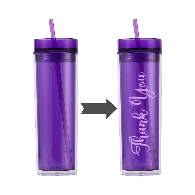 Acrylic Drink Tumbler Cup Manufacturer - Promotional Trade Show Gift 16oz Purple Translucent Skinny Double Wall Plastic with Lid Straw
