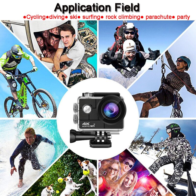 Action Camera Manufacturer - HD 4K 60/30fps 1080P 60fps WiFi 2.4G Hz 170D Underwater Waterproof Helmet Sport