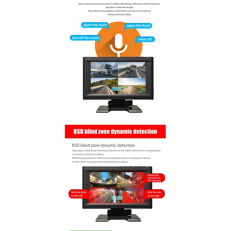 Car DVR Monitor Manufacturer - 7 Inch Touch Screen 4CH 1080P Recorder Vehicle Night Vision Rear View Camera Support BSD