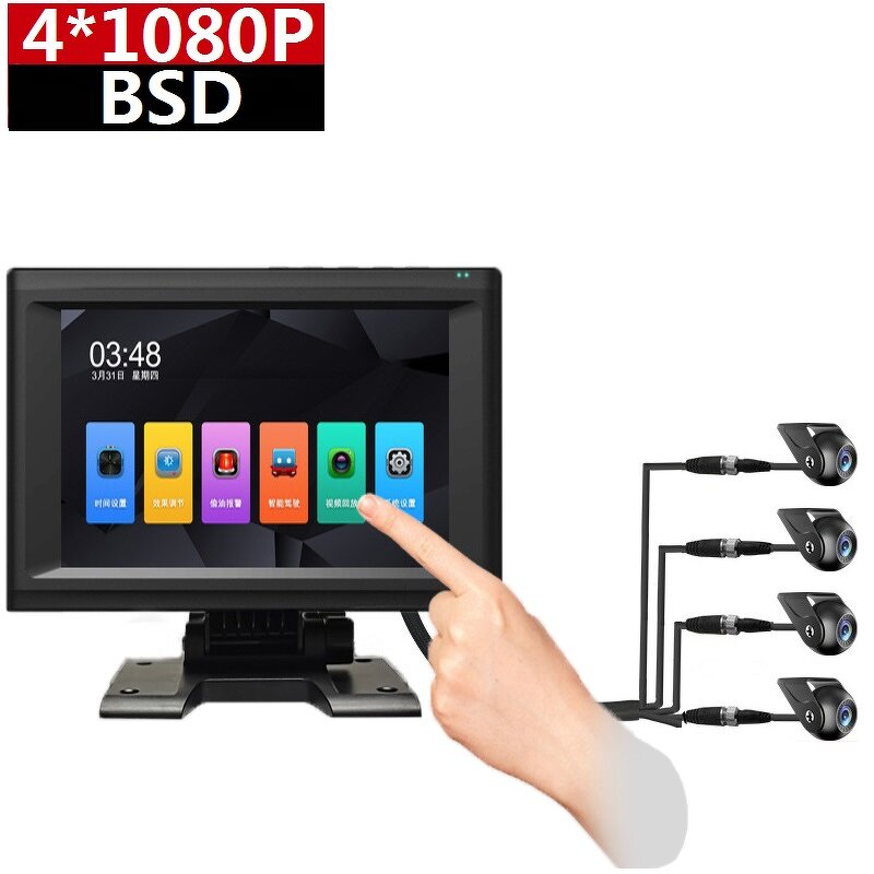 Car DVR Monitor Manufacturer - 7 Inch Touch Screen 4CH 1080P Recorder Vehicle Night Vision Rear View Camera Support BSD