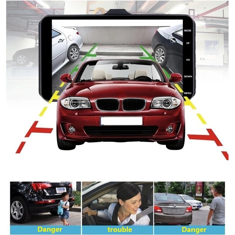 Dash Cam Manufacturer - Hot Sale Dual Lens Car Dvr HD 1080P 4 Inch Touch Screen IPS With Backup Rear Camera Night Vision