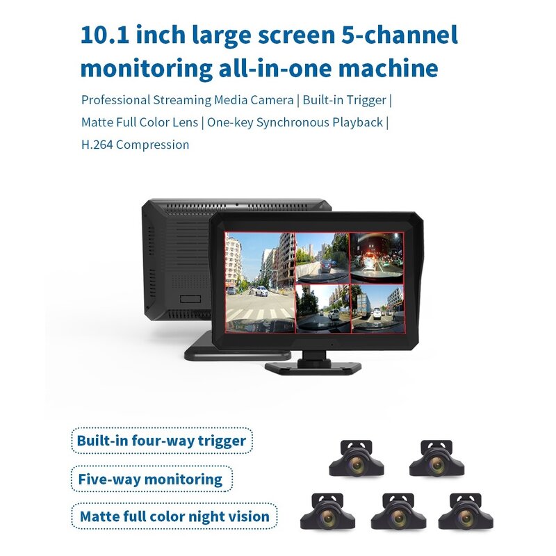 Car Rear View DVR Kit Manufacturer - 10 Inch AHD IPS 5CH Five Split Monitor + 5x AHD 720P 4Pin IR Reverse Parking for RV Bus Truck