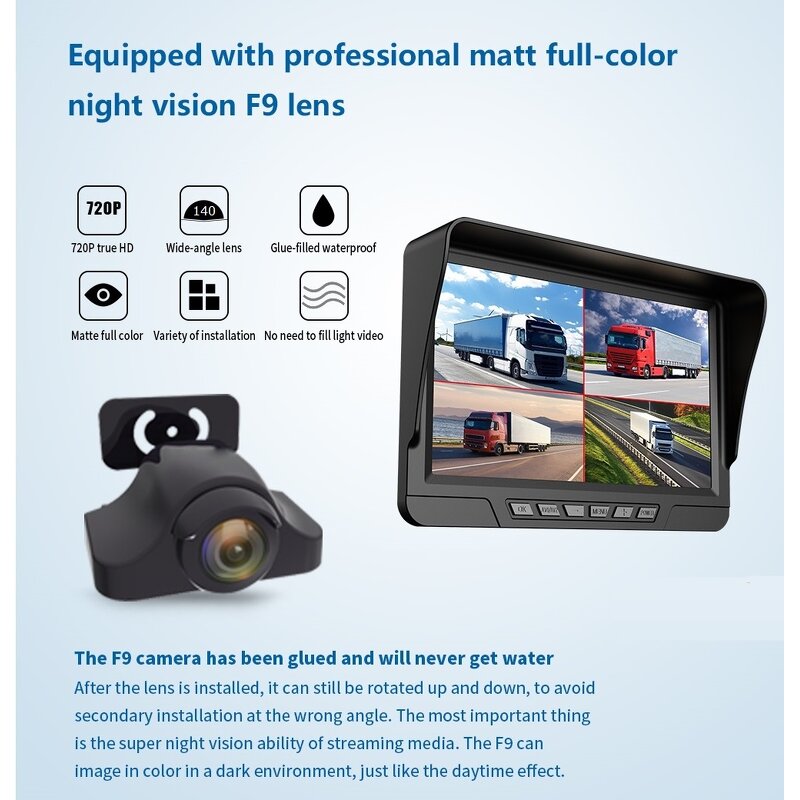 Car DVR Monitor Manufacturer - 7 Inch 4CH AHD Recorder Vehicle Night Vision Rear View Camera Support SD Card Recording