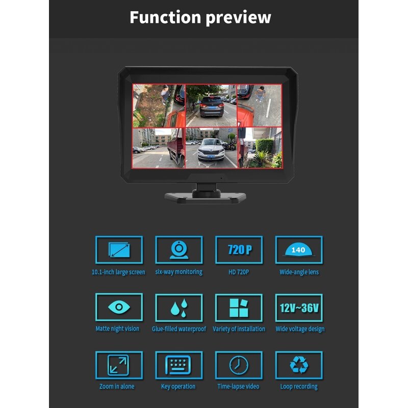 Car Rear View DVR Kit Manufacturer - 10 Inch AHD IPS 6CH Six Split Monitor + 6x AHD 720P 4Pin IR Reverse Parking for RV Bus Truck