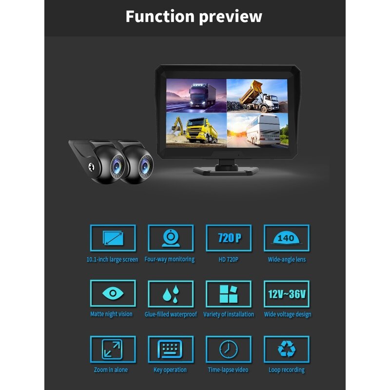 Car DVR Monitor Manufacturer - 10 Inch AHD 4ch Recorder Vehicle Night Vision Rear View Camera Security Split Screen Quad