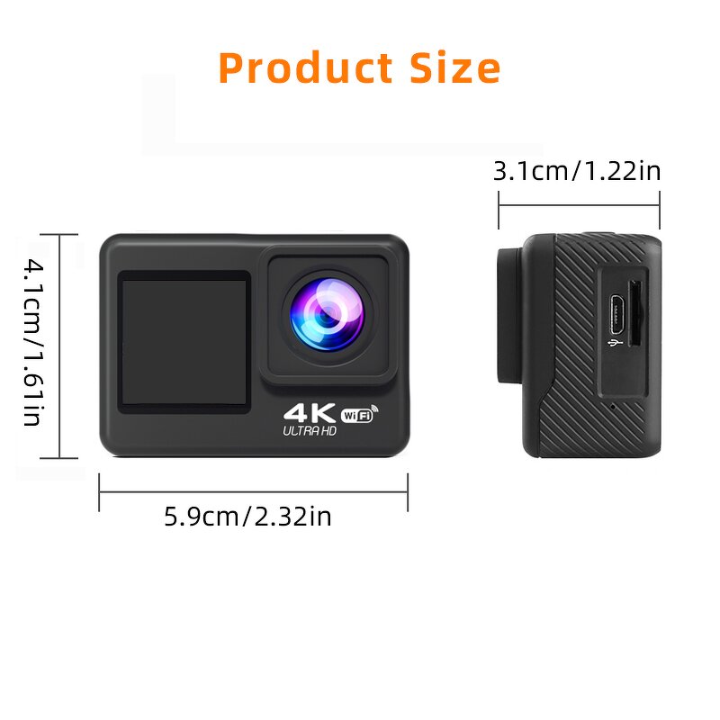 Action Camera Manufacturer - 4K Sport 30fps Wifi Dual Color 2.0inch HD Screen 30M Waterproof 2000W Video Wide Lens Motion