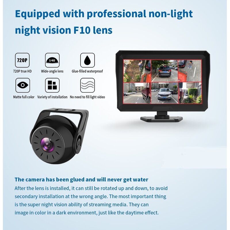 Car Rear View DVR Kit Manufacturer - 10 Inch Touch AHD IPS 6CH Six Split Monitor + 6x AHD 720P 4Pin Reverse Parking for RV Bus Truck