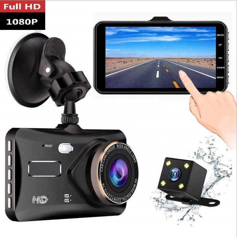 Dash Cam Manufacturer - Hot Sale Dual Lens Car Dvr HD 1080P 4 Inch Touch Screen IPS With Backup Rear Camera Night Vision