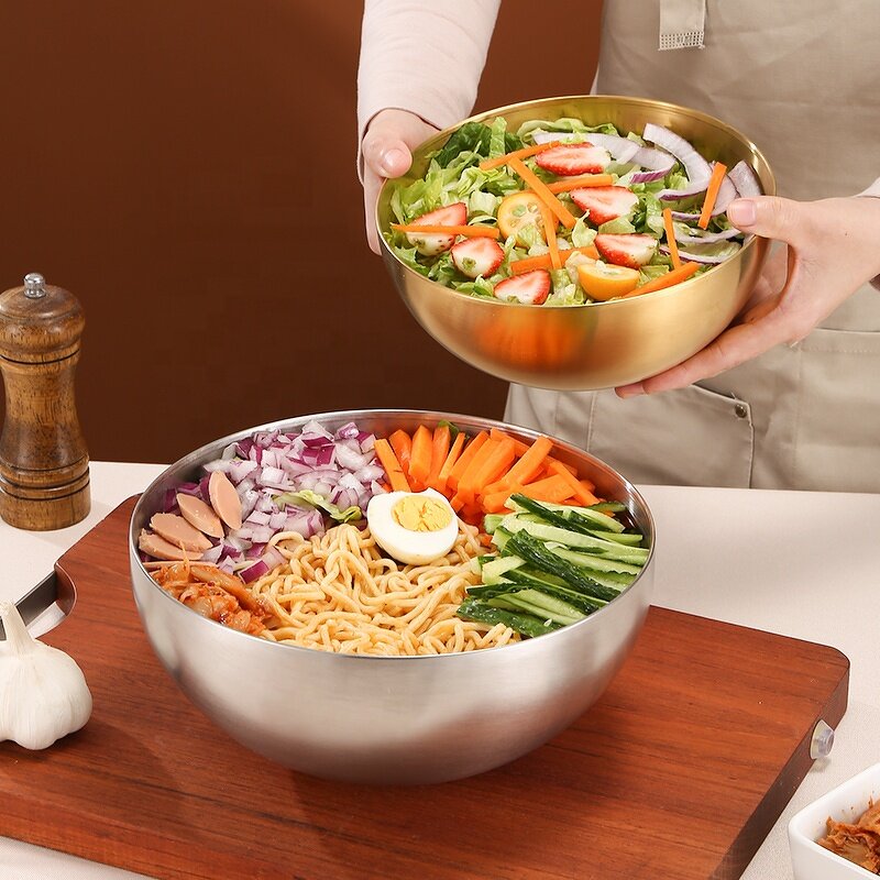 Salad Bowl Set Manufacturer - Korean Style Stainless Steel Gold Silver for Serving Fruit Soup