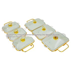 Soup Pot Set Manufacturer - Three-Compartment Double-Eared White Porcelain Casserole