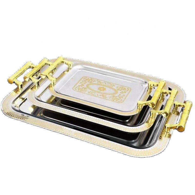 Stainless Steel Tray Manufacturer - Newest Style Gold Mirror Rectangle for Buffet Hotel