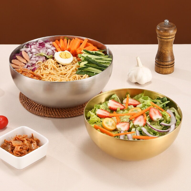 Salad Bowl Set Manufacturer - Korean Style Stainless Steel Gold Silver for Serving Fruit Soup