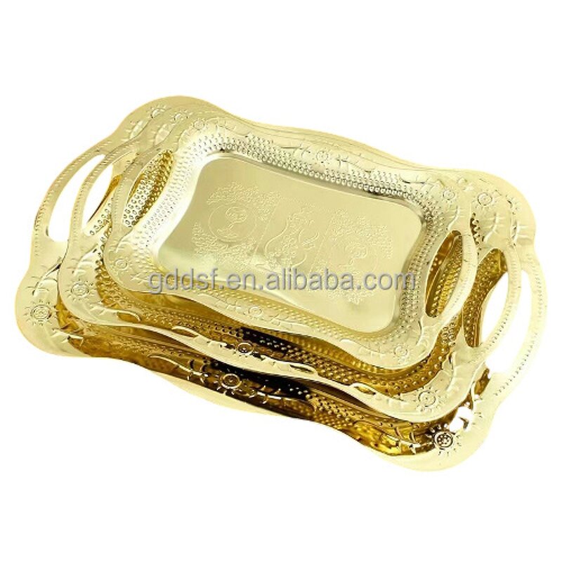 Tray Plates Set Manufacturer - Stainless Steel Golden for Hotel Restaurant Classic Dinnerware
