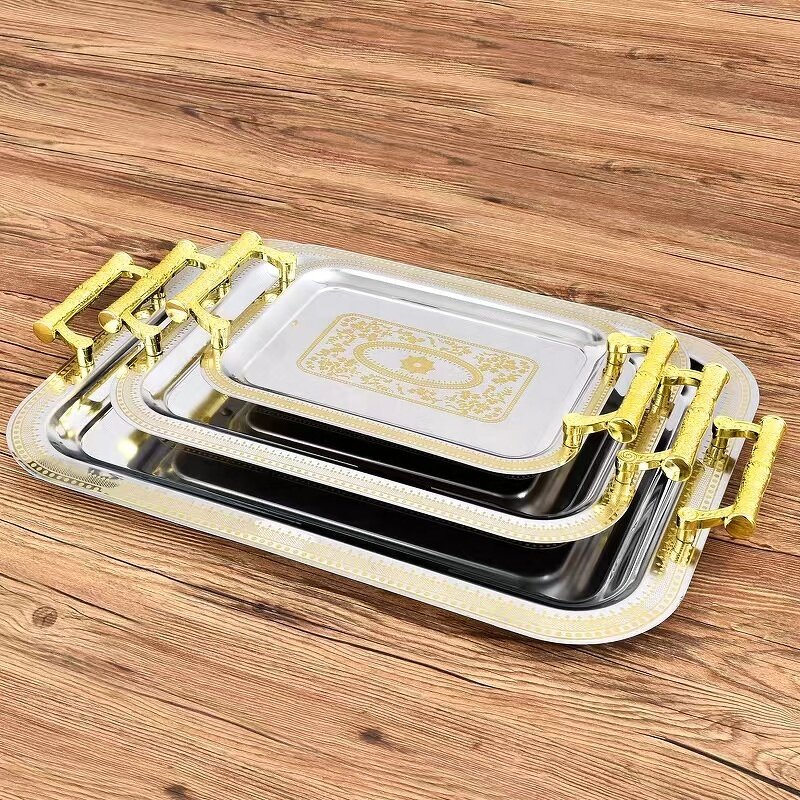 Stainless Steel Tray Manufacturer - Newest Style Gold Mirror Rectangle for Buffet Hotel