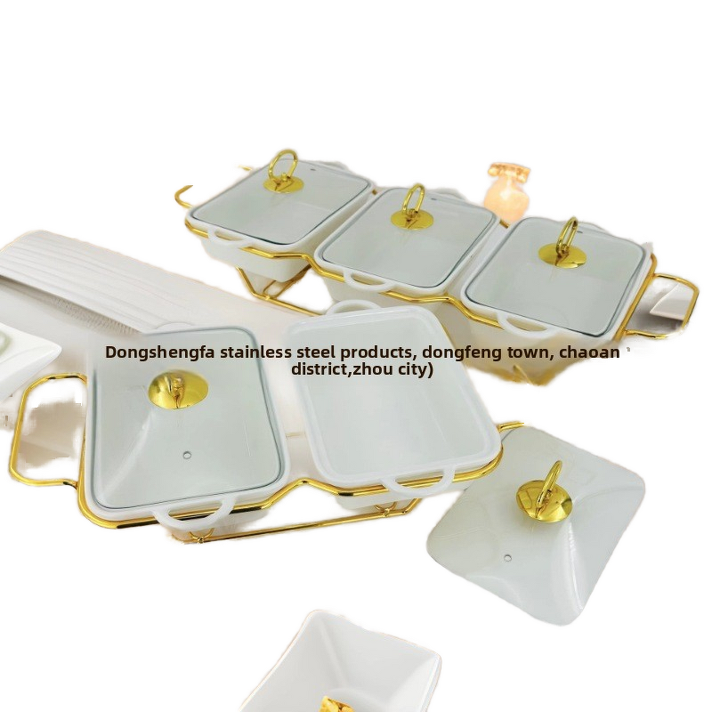 Ceramic Baking Pan Manufacturer - Three-Compartment Rectangular Gold for Dining Stove