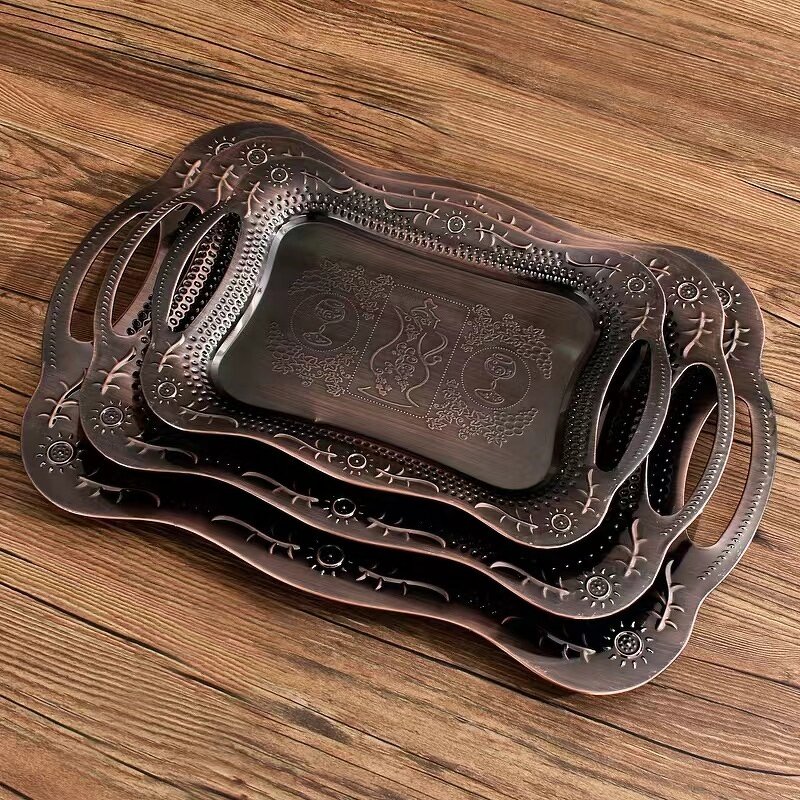 Tray Plates Set Manufacturer - Stainless Steel Golden for Hotel Restaurant Classic Dinnerware