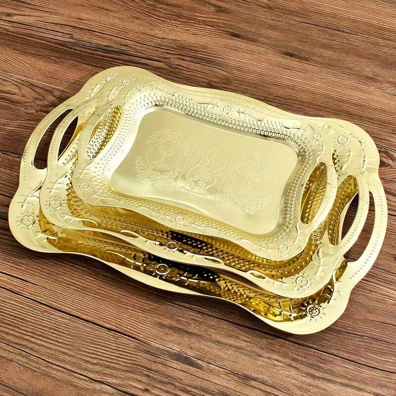 Serving Tray Manufacturer - Stainless Steel Gold Elegant Plate for Christmas Wedding Party