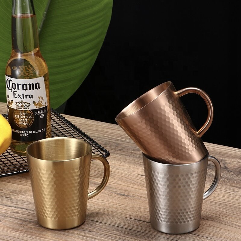 Water Cup Factory - 304 Stainless Steel Double-layer with Handle Korean Coffee Beer Mug