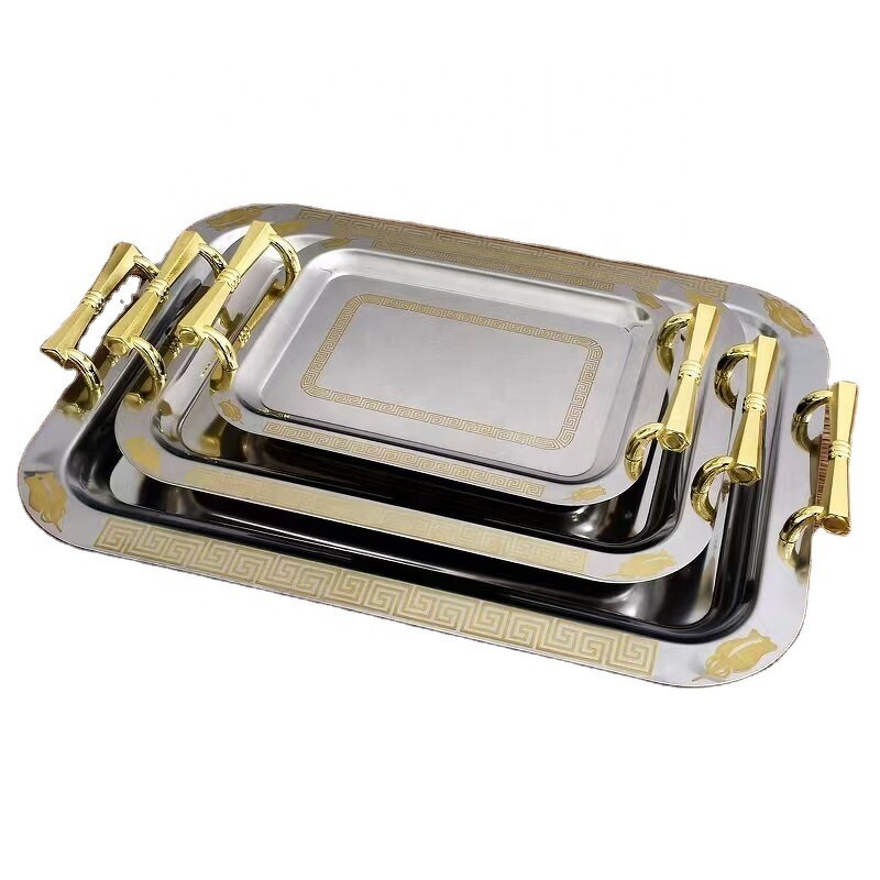 Serving Tray Set Manufacturer - Gold Metal Stainless Steel Arab Decorative Luxury Mirror