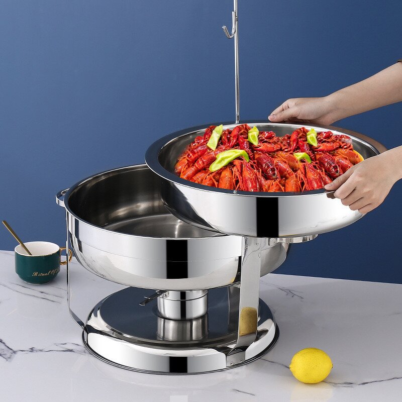 Food Warmer Chaffing Dish Manufacturer - Stainless Steel with Hanger Lid for Hotel Dining Table