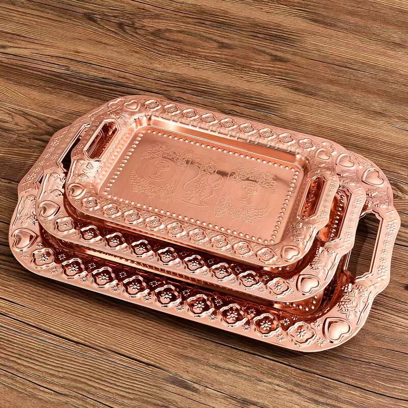 Serving Tray Manufacturer - Stainless Steel Gold Elegant Plate for Christmas Wedding Party