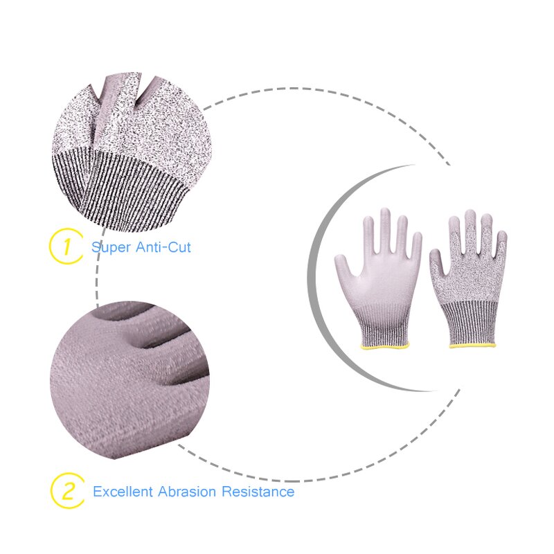 Safety Gloves Manufacturer - 13G HPPE PU Coated CE Cut Resistance Anti-slip Industrial Mechanic