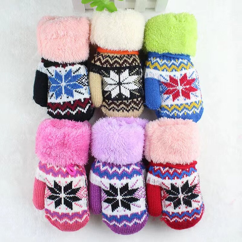 Winter Gloves Manufacturer - Jacquard Knitted Double Layer for Kids Warm Fingerless Fur Mittens