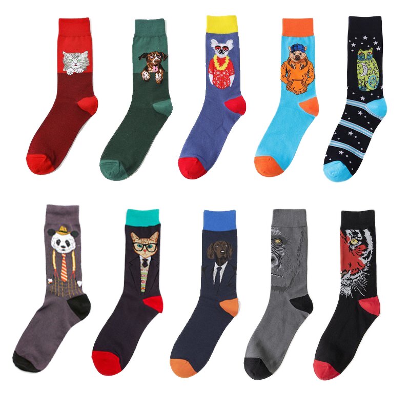 Socks Manufacturer - Men's Cotton Breathable Four Anime Cartoon Pop Thick Striped Digital