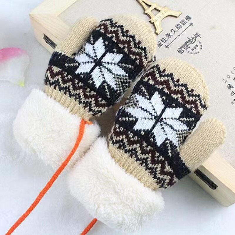 Winter Gloves Manufacturer - Jacquard Knitted Double Layer for Kids Warm Fingerless Fur Mittens