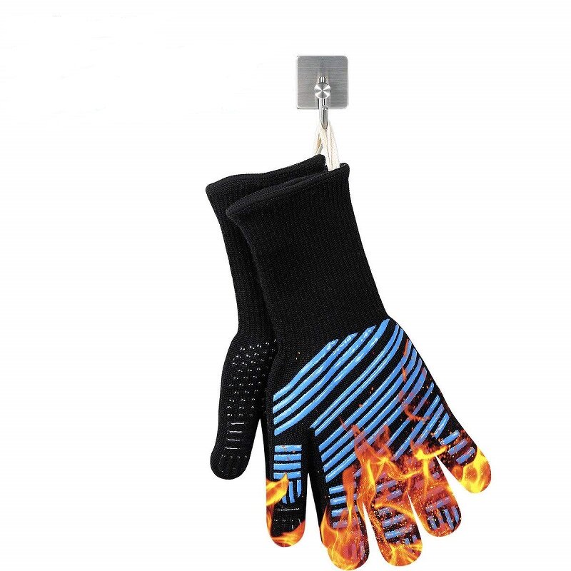 BBQ Gloves Manufacturer - Double Layer Blue Black Color Fireproof Fiber Silicone Double Oven