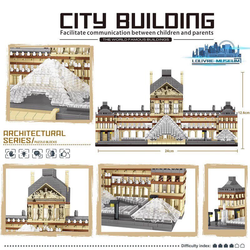 Architecture Model Building Blocks Manufacturer - Louvre Palace 3377 Pieces Educational