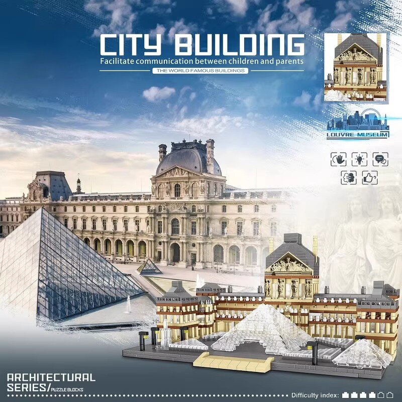 Architecture Model Building Blocks Manufacturer - Louvre Palace 3377 Pieces Educational