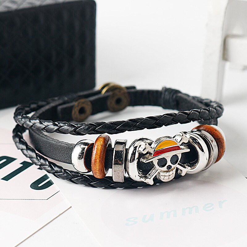 Anime Bracelet Manufacturer - One Pieces Plating Alloys Vintage Leather Rope Braided