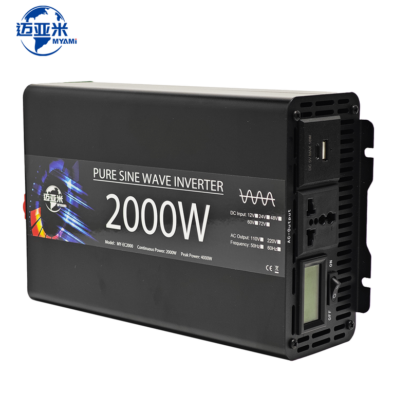 Power Inverter Manufacturer - Newly Upgraded Pure Sine Wave 2KW 12-72V DC to 110V/220V AC with 1 AC Socket & 1 USB & 1 Type-C