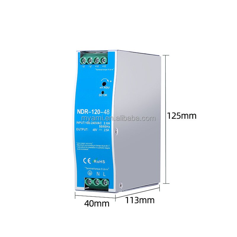 Switching Power Supply Manufacturer - NDR-120 Series 120W DC Din Rail AC to DC 12V 24V 48V 2.5A 5A 10A