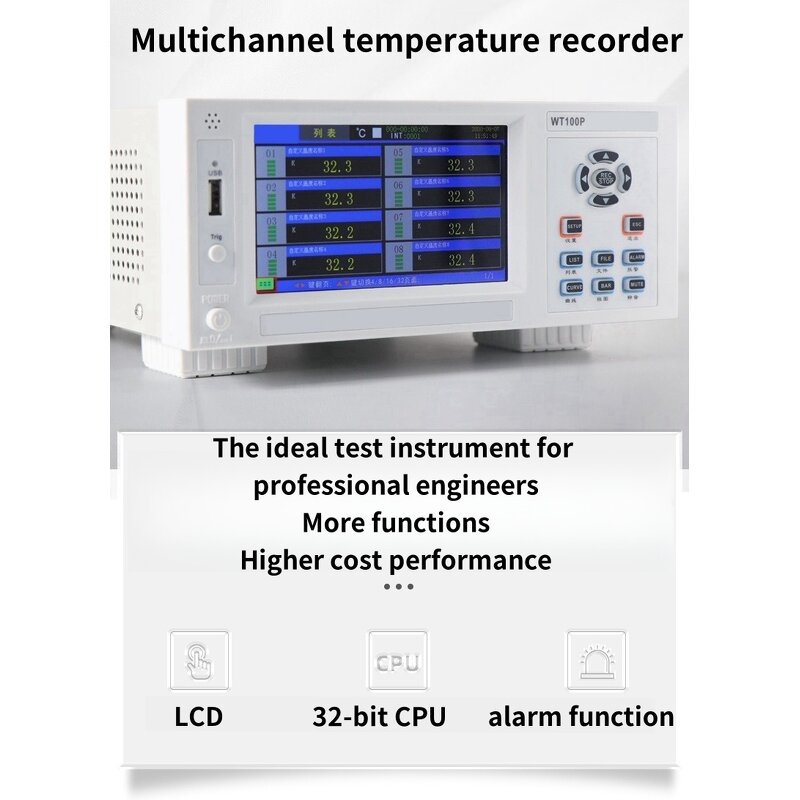 Thermometer Manufacturer - Digital Intelligent 8-64 Multi-channel Thermocouple Tester with LCD Touch Screen & USB