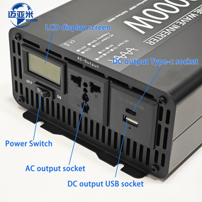 Power Inverter Manufacturer - Newly Upgraded Pure Sine Wave 2KW 12-72V DC to 110V/220V AC with 1 AC Socket & 1 USB & 1 Type-C