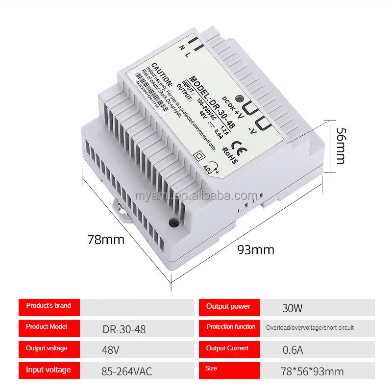 Switching Power Supply Manufacturer - Factory Price Hot Sale DR-30 12/24/48V 30W DC DIN Rail Power Supply