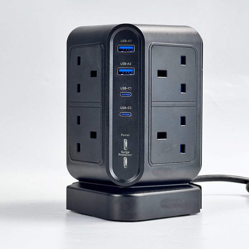 Desk Power Organizer Extension Socket Manufacturer - OEM Popular with 8 Outlets and Switch Overload Protector Tower Power Strip
