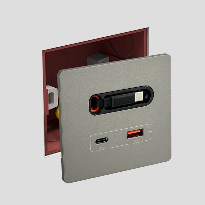 Top Fashion USB Socket Manufacturer - with Retractable Charging Cable 20W Fast Charging Type-C Port Panel Wall Socket