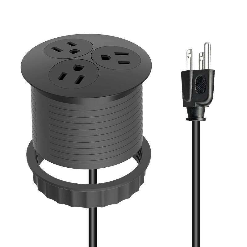 80mm Black Flush Mounting Desk Plug Socket Manufacturer - 110V 10A 3 US Power Outlets Built-in Desk Charging Grommet Socket