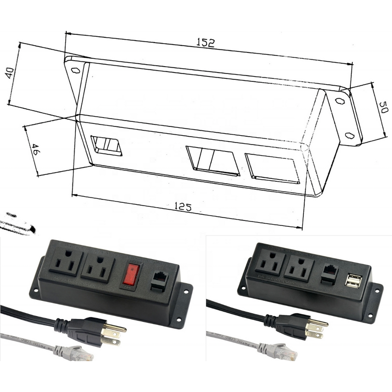 US Power Plug Furniture Power Distribution Units Manufacturer - Office Desk Power and USB Charging Hub with Network RJ45 Cat6