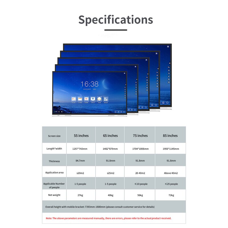 Interactive Smart Board Manufacturer - 55/65/75/85/98/110 Inch with Dual System School LCD Display Touch Screen Panel Smart Whiteboard