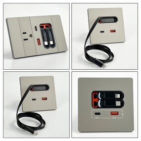 Panel Electrical Wall Multi Plug Socket Manufacturer - PC Plate Grey Color Hospital Use Retractable Cable 16A Rated Current USB Socket