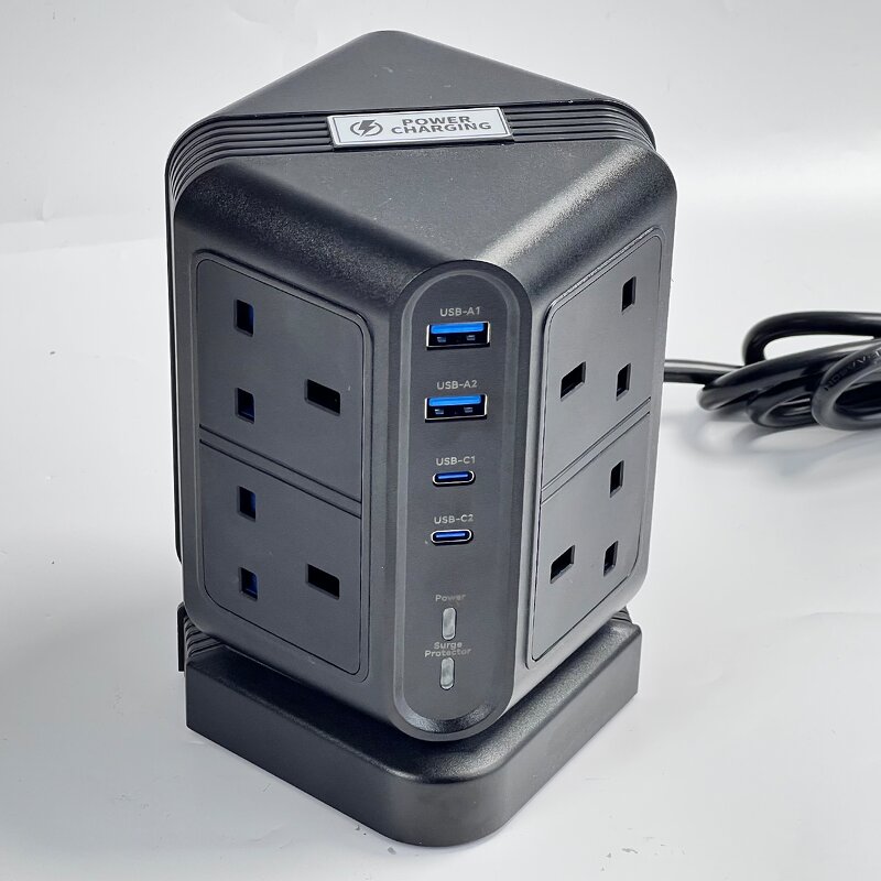 Desk Power Organizer Extension Socket Manufacturer - OEM Popular with 8 Outlets and Switch Overload Protector Tower Power Strip