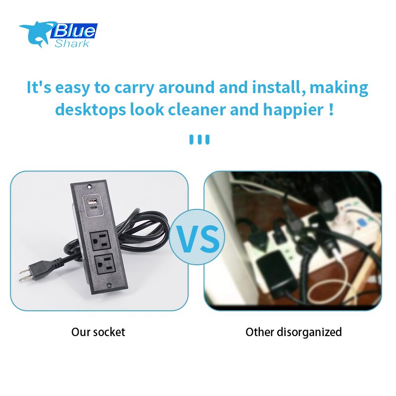 Outlet with USB Fast Charge Manufacturer - US Power Strip Office Furniture Hidden Recessed Mounted Rectangular Socket USB-C