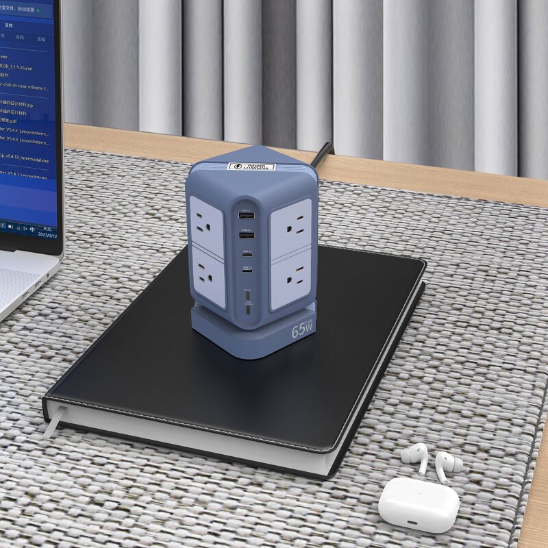 65W Desktop Extension Tower Socket Manufacturer - New Style 8 Way Outlet Surge Protector Vertical Power Strip with 4 USB Ports