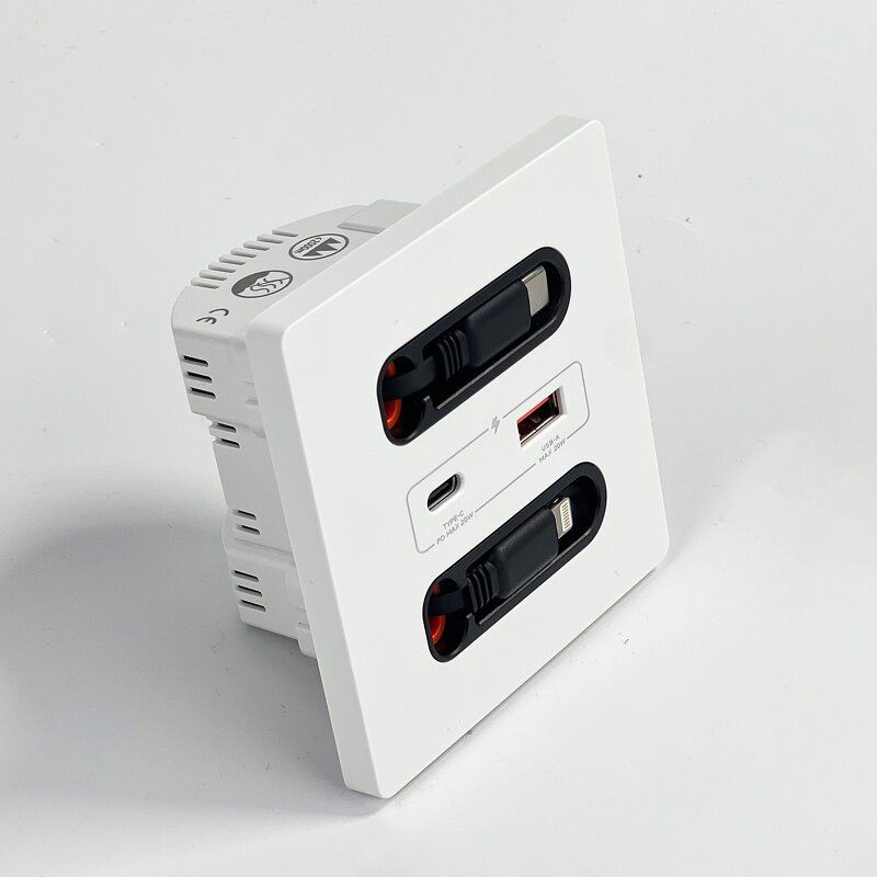 Fast Charging PD20W Type-C Wall Socket Manufacturer - Plastic Panel Retractable Wire Data Cable Multi-Function Wall Power Plug Outlet