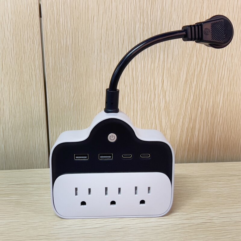 Short Extension Cord Power Socket Manufacturer - 3 AC Outlets and 2 PD65W USB-C Charging Ports US Plug Power Strip